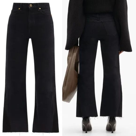 KHAITE | The Layla Jean in Dayton Wash Black Cropped Flare Denim 27 - Picture 2 of 14